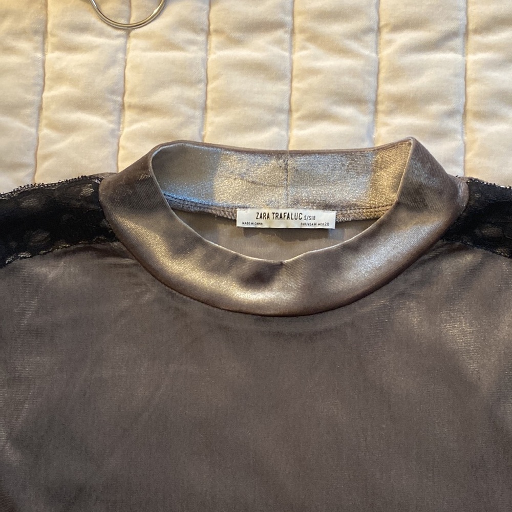 ZARA crushed velvet mock neck top